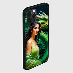 Чехол для iPhone 12 Pro Max Нейросеть - девушка с зелёным драконом, цвет: 3D-черный — фото 2