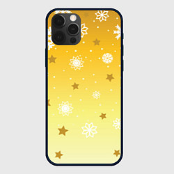 Чехол для iPhone 12 Pro Max Снежинки и звезды на желтом, цвет: 3D-черный