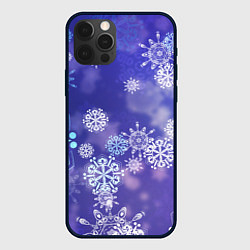 Чехол для iPhone 12 Pro Max Крупные снежинки на фиолетовом, цвет: 3D-черный