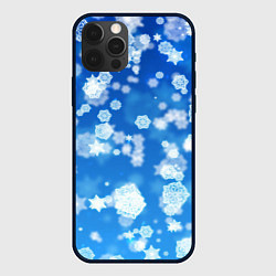Чехол для iPhone 12 Pro Max Декоративные снежинки на синем, цвет: 3D-черный