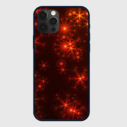 Чехол iPhone 12 Pro Max Абстрактные светящиеся красно оранжевые снежинки