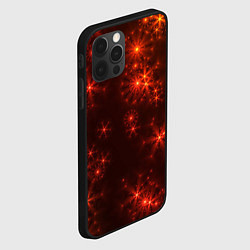 Чехол для iPhone 12 Pro Max Абстрактные светящиеся красно оранжевые снежинки, цвет: 3D-черный — фото 2
