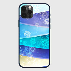 Чехол iPhone 12 Pro Max Абстрактный синий волнистый фон со снежинками