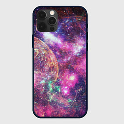 Чехол для iPhone 12 Pro Max Пурпурные космические туманности со звездами, цвет: 3D-черный