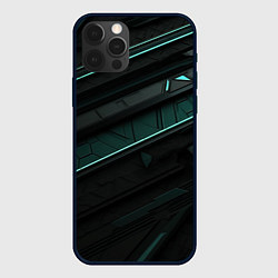 Чехол для iPhone 12 Pro Max Черные объемные полосы с бирюзовой абстракцией, цвет: 3D-черный