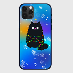 Чехол для iPhone 12 Pro Max Новогодний котик и снежинки, цвет: 3D-черный
