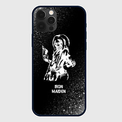 Чехол для iPhone 12 Pro Max Iron Maiden glitch на темном фоне, цвет: 3D-черный