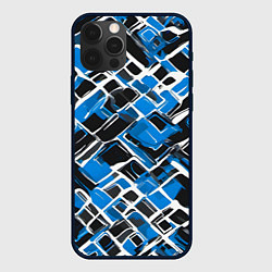 Чехол для iPhone 12 Pro Max Синие фигуры и белые линии, цвет: 3D-черный