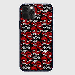 Чехол iPhone 12 Pro Max Красный дракон на черном фоне