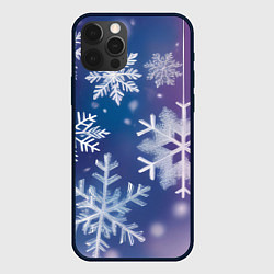 Чехол для iPhone 12 Pro Max Снежинки на фиолетово-синем фоне, цвет: 3D-черный