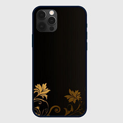 Чехол для iPhone 12 Pro Max Золотые узоры объемные на черном фоне, цвет: 3D-черный