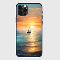 Чехол для iPhone 12 Pro Max Яхта на закате солнца, цвет: 3D-черный