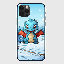 Чехол iPhone 12 Pro Max Дракон на зимнем заснеженном фоне