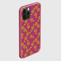Чехол для iPhone 12 Pro Max Желтые цветы на розовом - паттерн, цвет: 3D-малиновый — фото 2