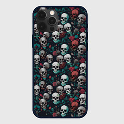 Чехол для iPhone 12 Pro Max Красные цветы и черепа, цвет: 3D-черный