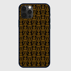 Чехол iPhone 12 Pro Max Чёрно-золотой узоры
