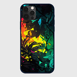 Чехол для iPhone 12 Pro Max Яркие разноцветные абстрактные листья, цвет: 3D-черный