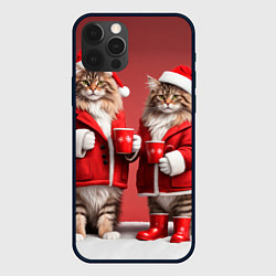 Чехол iPhone 12 Pro Max С новым котом - два кота в костюмах Санты