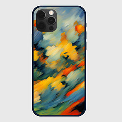 Чехол для iPhone 12 Pro Max Жёлтые и синие мазки, цвет: 3D-черный