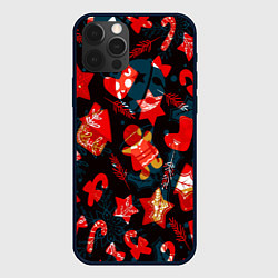 Чехол iPhone 12 Pro Max Рождественские узоры красные
