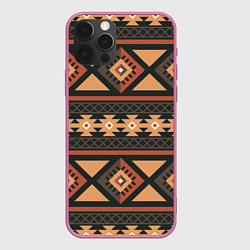 Чехол для iPhone 12 Pro Max Этническая геометрия с ромбами - паттерн, цвет: 3D-малиновый