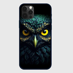 Чехол для iPhone 12 Pro Max Бирюзовая сова с желтыми глазами, цвет: 3D-черный