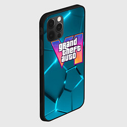 Чехол для iPhone 12 Pro Max GTA 6 лого на фоне разлома голубых плит, цвет: 3D-черный — фото 2