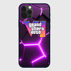 Чехол для iPhone 12 Pro Max GTA 6 лого на фоне разлома фиолетовых плит, цвет: 3D-черный