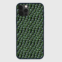 Чехол iPhone 12 Pro Max Зелёные черепа на чёрном фоне