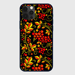 Чехол iPhone 12 Pro Max Хохломская роспись золотистые листья чёрном фоне