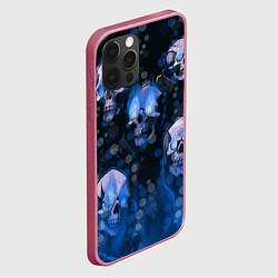 Чехол для iPhone 12 Pro Max Синие черепа на чёрном фоне, цвет: 3D-малиновый — фото 2