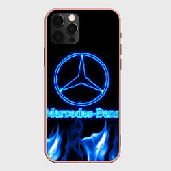 Чехол для iPhone 12 Pro Max Mercedes-benz blue neon, цвет: 3D-светло-розовый