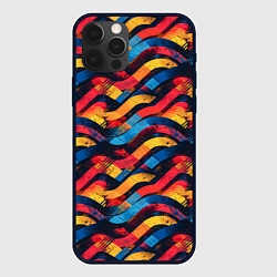 Чехол для iPhone 12 Pro Max Разноцветные полосы волны, цвет: 3D-черный