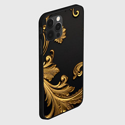 Чехол для iPhone 12 Pro Max Лепнина золотые объемные узоры, цвет: 3D-черный — фото 2