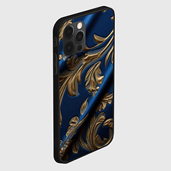 Чехол для iPhone 12 Pro Max Лепнина узоры золотистые на синем фоне, цвет: 3D-черный — фото 2