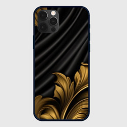 Чехол iPhone 12 Pro Max Лепнина золотые узоры на черной ткани
