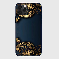 Чехол iPhone 12 Pro Max Лепнина объемные золотые узоры на ткани
