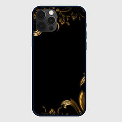 Чехол iPhone 12 Pro Max Объемные узоры на черной ткани лепнина