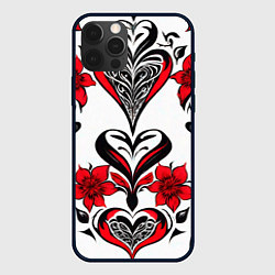Чехол iPhone 12 Pro Max Красный узор сердце