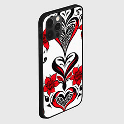 Чехол для iPhone 12 Pro Max Красный узор сердце, цвет: 3D-черный — фото 2