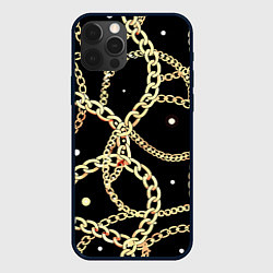 Чехол iPhone 12 Pro Max Золотые цепи на черном - ювелирные украшения патте