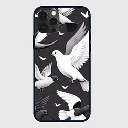 Чехол iPhone 12 Pro Max Белые сизые голуби летящие в небе