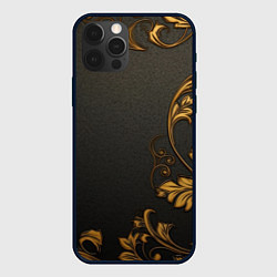 Чехол для iPhone 12 Pro Max Объемные золотые узоры на черной ткани лепнина, цвет: 3D-черный