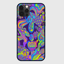 Чехол для iPhone 12 Pro Max Психоделические цветы, цвет: 3D-черный