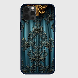 Чехол для iPhone 12 Pro Max Синий шелк с золотой лепниной, цвет: 3D-черный