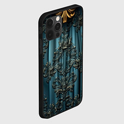 Чехол для iPhone 12 Pro Max Синий шелк с золотой лепниной, цвет: 3D-черный — фото 2