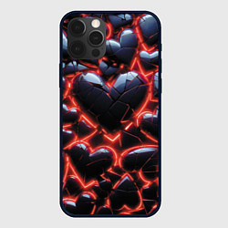 Чехол для iPhone 12 Pro Max Разбитые сердца и красный неон, цвет: 3D-черный
