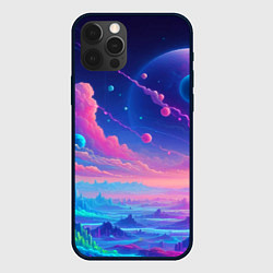 Чехол для iPhone 12 Pro Max Fantastic space landscape - neon glow, цвет: 3D-черный