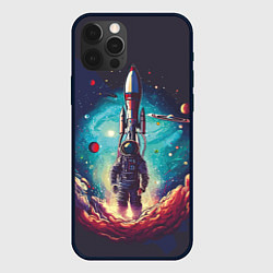 Чехол для iPhone 12 Pro Max Космонавт и ракета в космосе, цвет: 3D-черный
