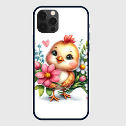 Чехол iPhone 12 Pro Max Мультяшный цыпленок с цветами